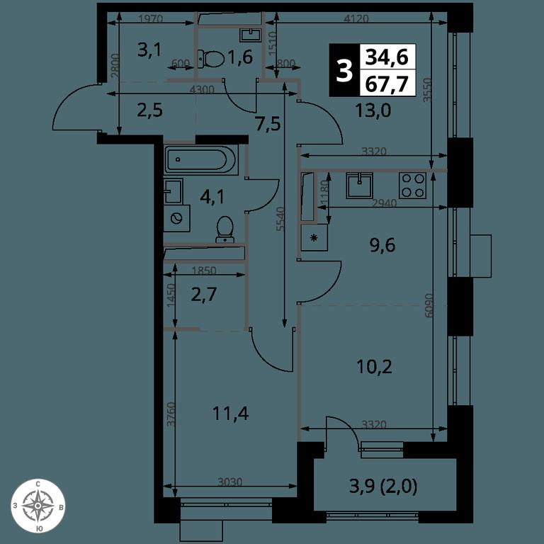 3-BD Apartment Sale, 67.7 sq. m. at 1-y Salarevskiy, Kiyevskoye Highway, Moskovskiy Settlement, Moscow, Russia #2 3-BD Apartment Sale, 67.7 sq. m. at 1-y Salarevskiy, Kiyevskoye Highway, Moskovskiy Settlement, Moscow, Russia #2