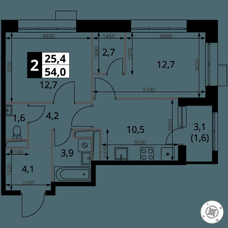 2-BD Apartment Sale, 54 sq. m. at 1-y Salarevskiy, Kiyevskoye Highway, Moskovskiy Settlement, Moscow, Russia #2