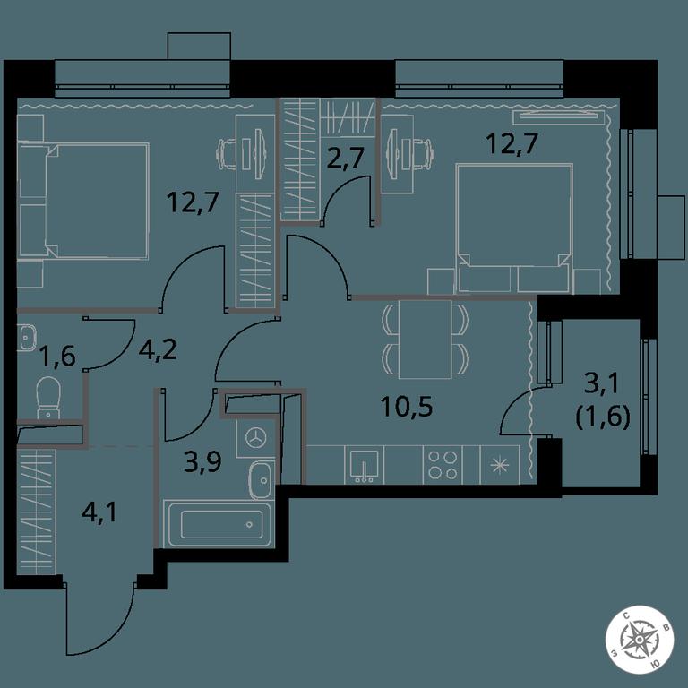2-BD Apartment Sale, 54 sq. m. at 1-y Salarevskiy, Kiyevskoye Highway, Moskovskiy Settlement, Moscow, Russia #1