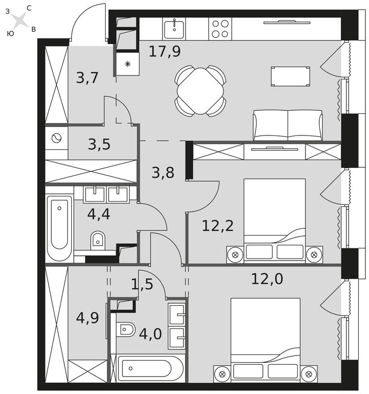 2-BD Apartment Sale, 67.9平方米 at The Lake, Snezhnaya Street, 22, Moscow, Russia #1 2-BD Apartment Sale, 67.9平方米 at The Lake, Snezhnaya Street, 22, Moscow, Russia #1