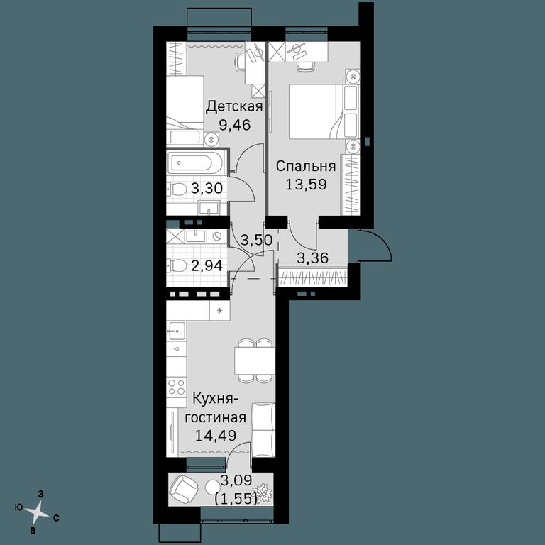 2-BD Apartment Sale, 52.19 sq. m. at Zhavoronki Club, zhiloy kompleks Akkord Smart-kvartal, Mitkino Village, Odintsovskiy City District, Moscow Region, Russia #1 2-BD Apartment Sale, 52.19 sq. m. at Zhavoronki Club, zhiloy kompleks Akkord Smart-kvartal, Mitkino Village, Odintsovskiy City District, Moscow Region, Russia #1