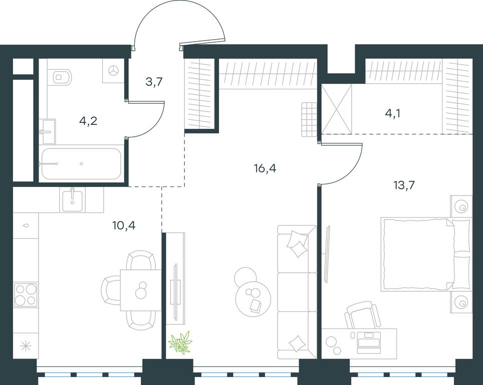 1-BD Apartment Sale, 52.5平方米 at Level Yzhnoportovaya, Yuzhnoportovaya Street, 28Ас17, Moscow, Russia #1