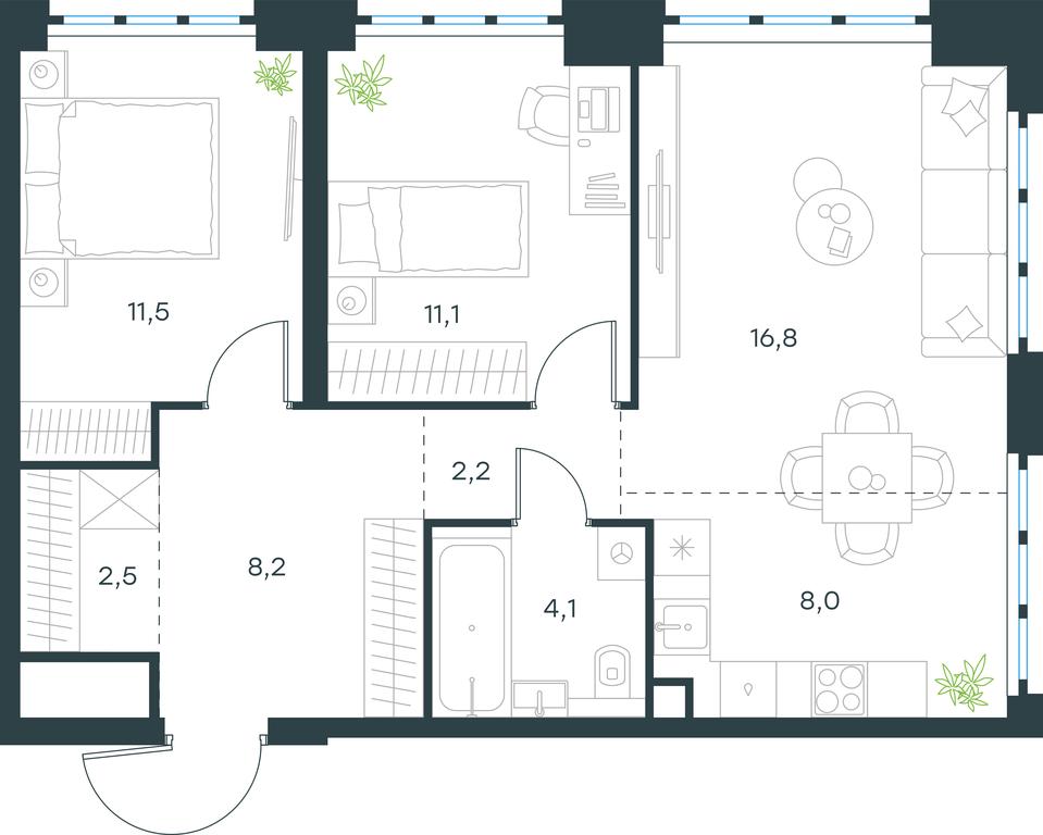 2-BD Apartment Sale, 64.4 sq. m. at Level Yzhnoportovaya, Yuzhnoportovaya Street, 28Ас17, Moscow, Russia #1