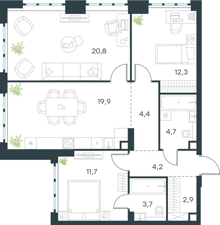 2-BD Apartment Sale, 84.6 sq. m. at Level Yzhnoportovaya, Yuzhnoportovaya Street, 28Ас17, Moscow, Russia #1