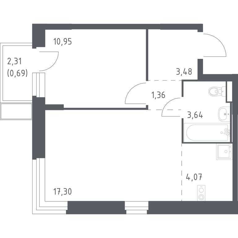 Apartment Sale, 41.49平方米 at Kvartal Marino, kvartal № 175, 1с1, Filimonkovskoye Municipal Formation, Moscow, Russia #1
