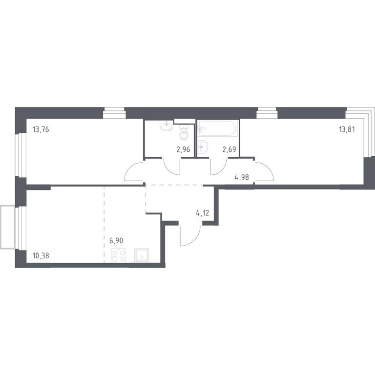 1-BD Apartment Sale, 59.6平方米 at Kvartal Marino, kvartal № 175, 1с1, Filimonkovskoye Municipal Formation, Moscow, Russia #1