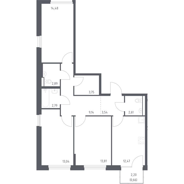 2-BD Apartment Sale, 79.18平方米 at Novoe Vnukovo, kvartal № 38, Kokoshkino Settlement, Moscow, Russia #1