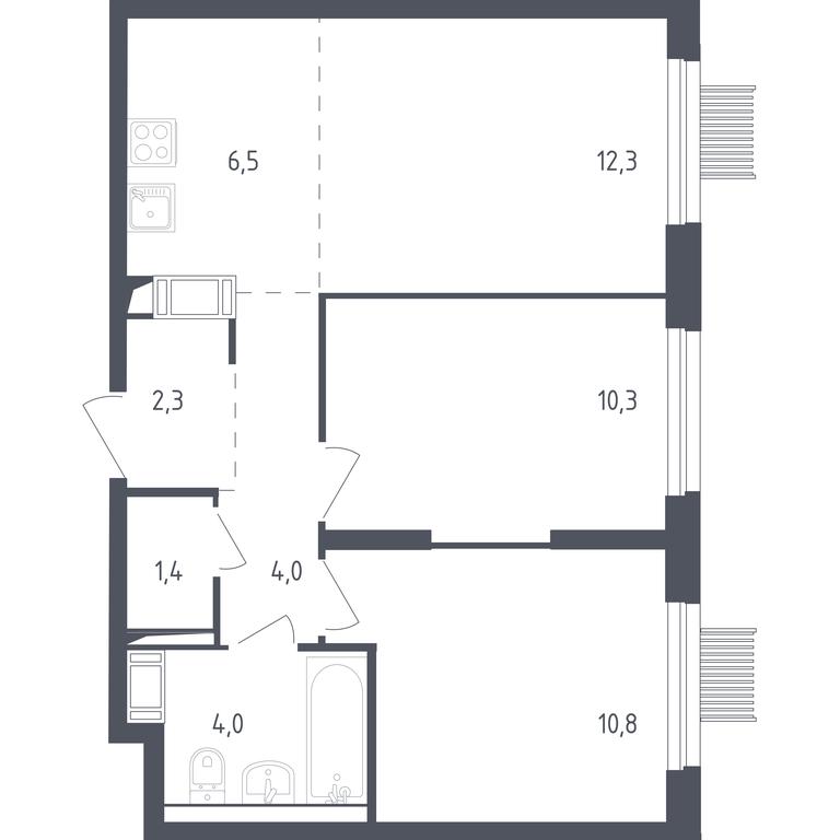 1-BD Apartment Sale, 50.6平方米 at Mytishchi Park, Silikatnaya ulitsa, 41к3, Mytischi, Moscow Region, Russia #1