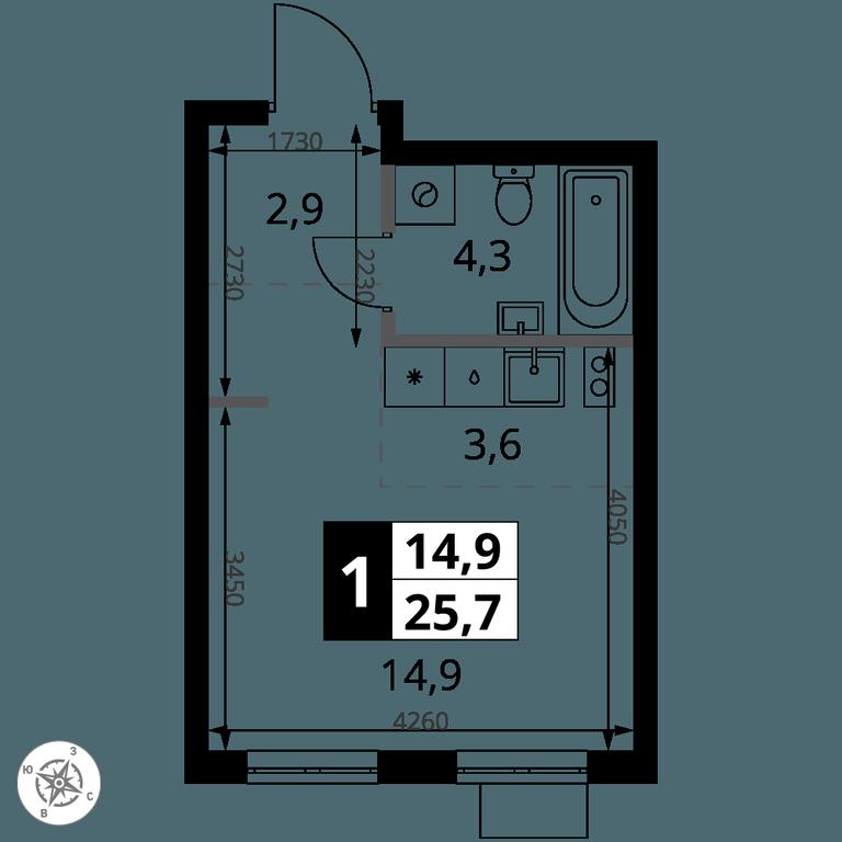 Apartment Sale, 25.7平方米 at 1 Yasenevskij, Kvartal № 24, Mosrentgen Settlement, Moscow, Russia #1
