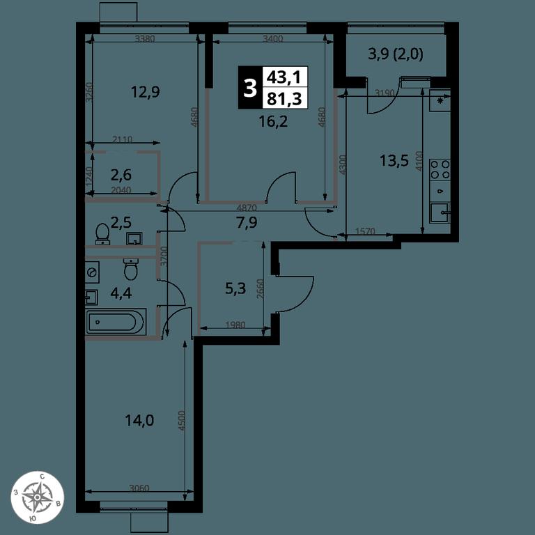 3-BD Apartment Sale, 81.3 sq. m. at 1 Yasenevskij, Kvartal № 24, Mosrentgen Settlement, Moscow, Russia #1