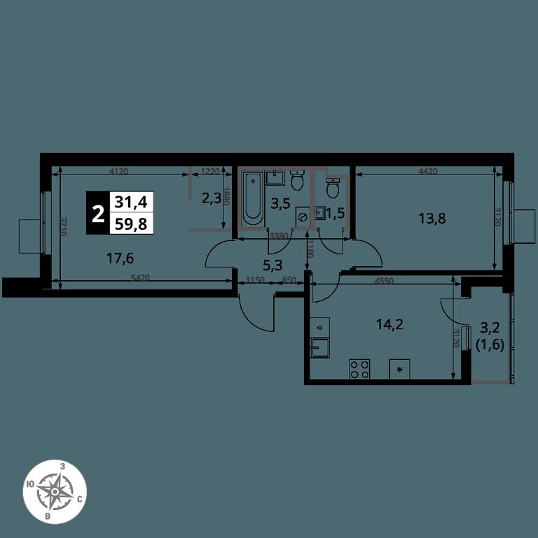 2-BD Apartment Sale, 59.8 sq. m. at 1 Yasenevskij, Kvartal № 24, Mosrentgen Settlement, Moscow, Russia #1