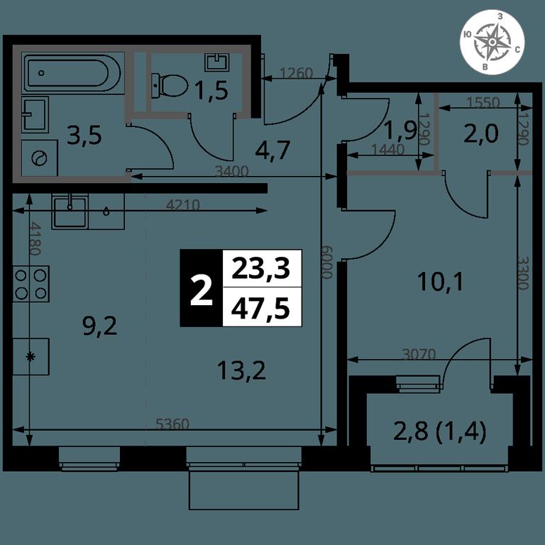 2-BD Apartment Sale, 47.5 sq. m. at 1 Yasenevskij, Kvartal № 24, Mosrentgen Settlement, Moscow, Russia #1 2-BD Apartment Sale, 47.5 sq. m. at 1 Yasenevskij, Kvartal № 24, Mosrentgen Settlement, Moscow, Russia #1