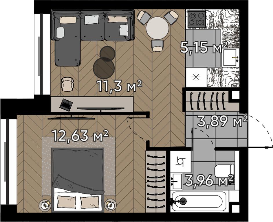 2-BD Apartment Sale, 36.93 sq. m. at Kvartal Serebryany Bor, Berzarina Street, Moscow, Russia #1