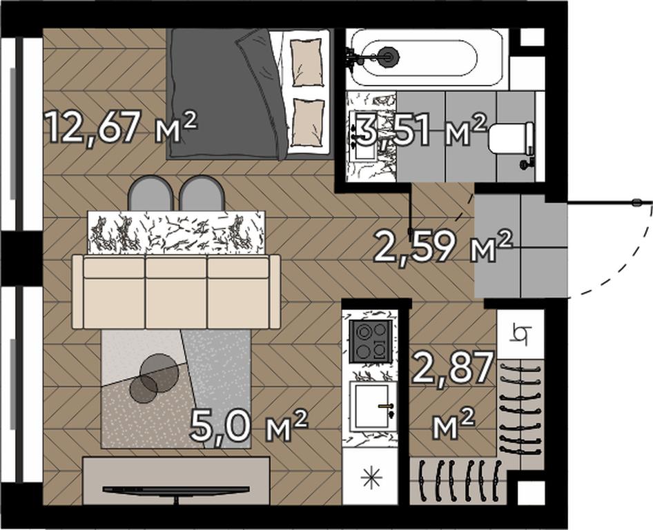 1-BD Apartment Sale, 26.64 sq. m. at Kvartal Serebryany Bor, Berzarina Street, Moscow, Russia #1 1-BD Apartment Sale, 26.64 sq. m. at Kvartal Serebryany Bor, Berzarina Street, Moscow, Russia #1