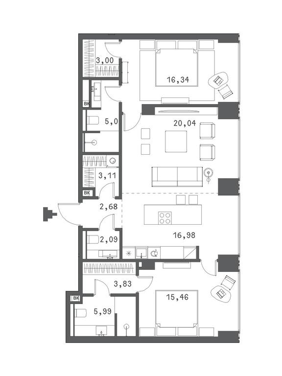 2-BD Apartment Sale, 96.65 sq. m. at Klubny dom Forum (Klubny dom Forum), Sadovaya-Sukharevskaya Street, Moscow, Russia #1