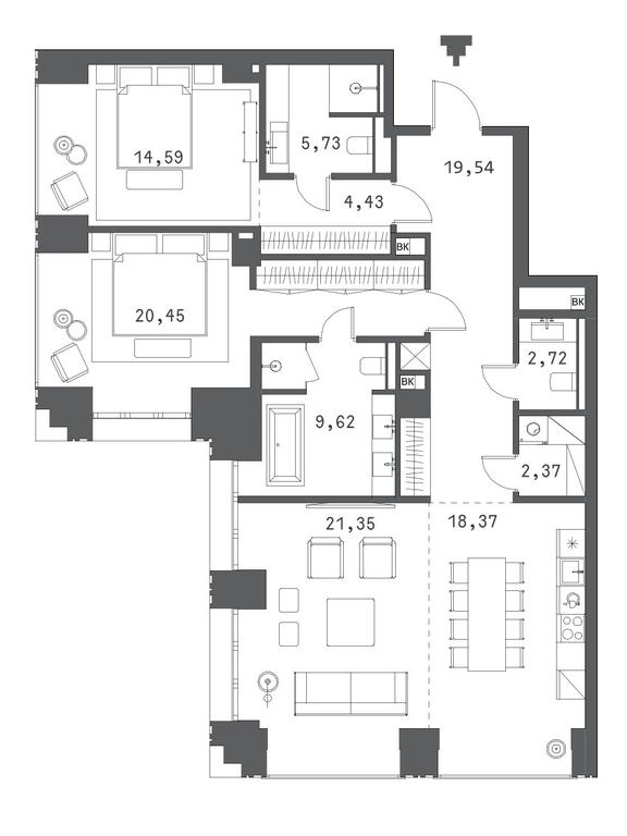 2-BD Apartment Sale, 119.17 sq. m. at Klubny dom Forum (Klubny dom Forum), Sadovaya-Sukharevskaya Street, Moscow, Russia #1