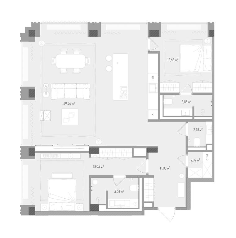 2-BD Apartment Sale, 118.53 sq. m. at Klubny dom Forum (Klubny dom Forum), Sadovaya-Sukharevskaya Street, Moscow, Russia #1