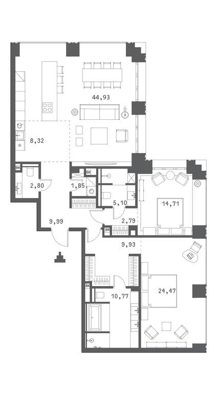 2-BD Apartment Sale, 115.23 sq. m. at Klubny dom Forum (Klubny dom Forum), Sadovaya-Sukharevskaya Street, Moscow, Russia #1