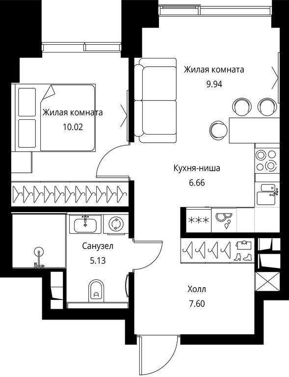 1-BD Apartment Sale, 39.35 sq. m. at City Bay, Volokolamskoye Highway, 95с3, Moscow, Russia #1