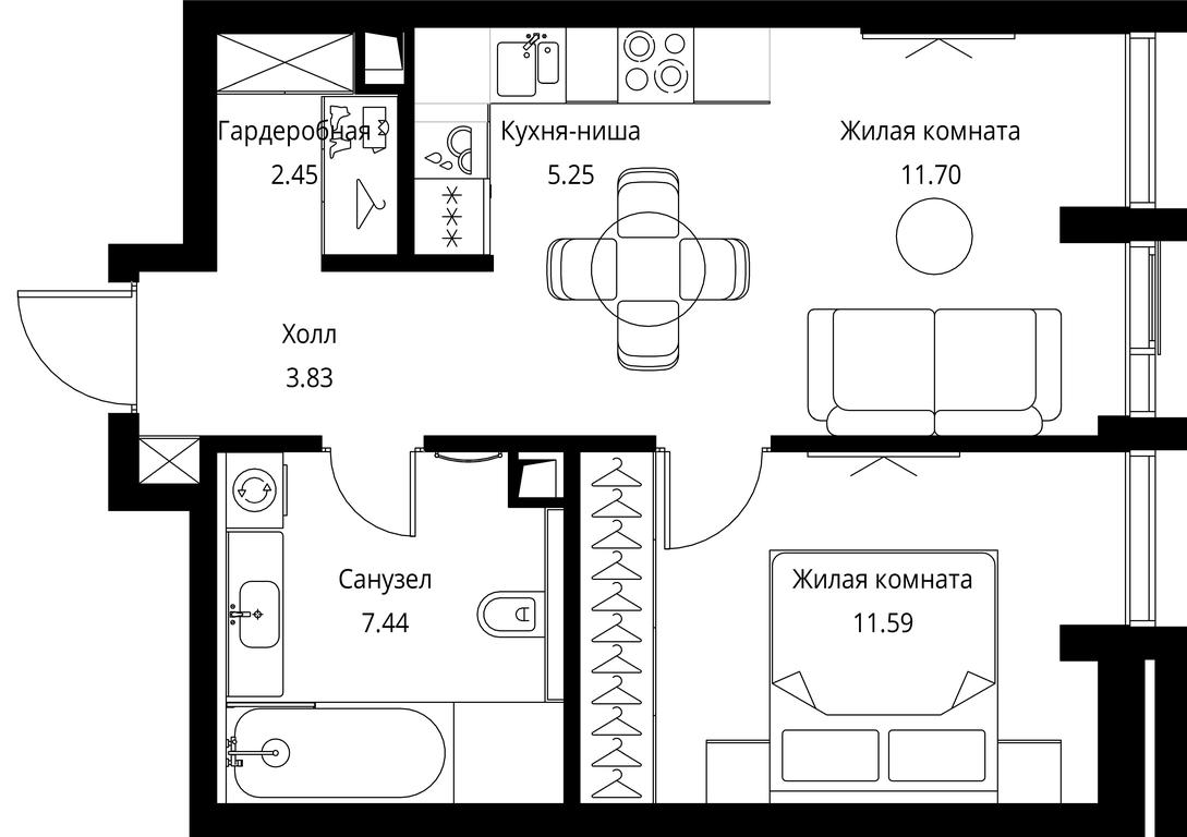 1-BD Apartment Sale, 42.26平方米 at City Bay, Volokolamskoye Highway, 95с3, Moscow, Russia #1