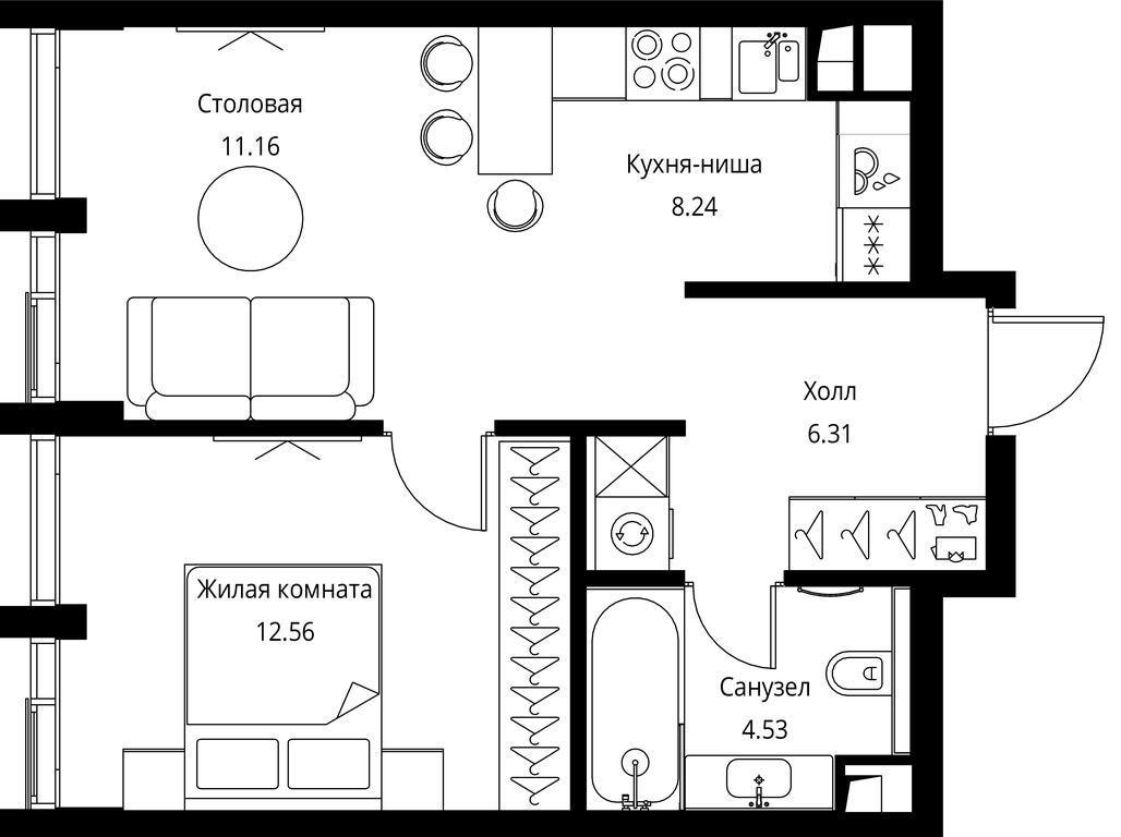 1-BD Apartment Sale, 42.8平方米 at City Bay, Volokolamskoye Highway, 95с3, Moscow, Russia #1