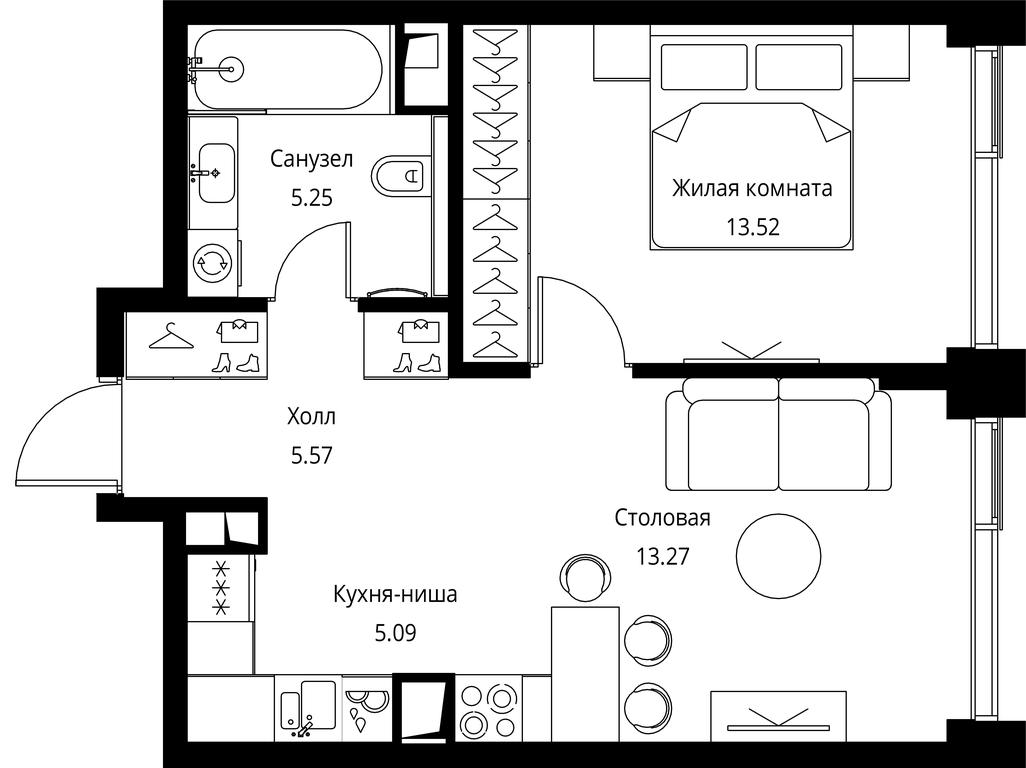 1-BD Apartment Sale, 42.7 sq. m. at City Bay, Volokolamskoye Highway, 95с3, Moscow, Russia #1