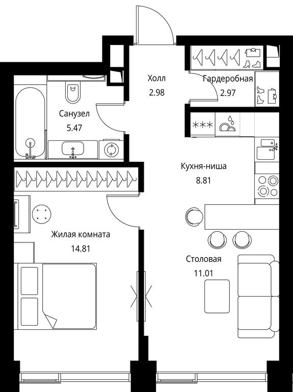 1-BD Apartment Sale, 46.05 sq. m. at City Bay, Volokolamskoye Highway, 95с3, Moscow, Russia #1