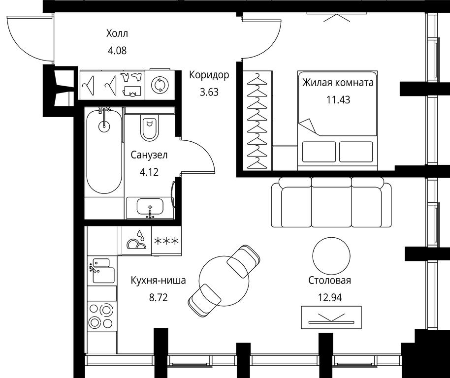 1-BD Apartment Sale, 44.92 sq. m. at City Bay, Volokolamskoye Highway, 95с3, Moscow, Russia #1