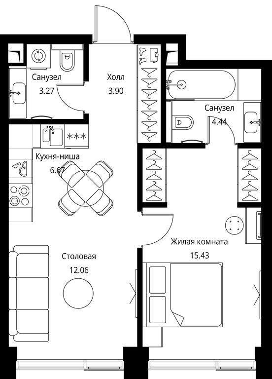 1-BD Apartment Sale, 45.77 sq. m. at City Bay, Volokolamskoye Highway, 95с3, Moscow, Russia #1