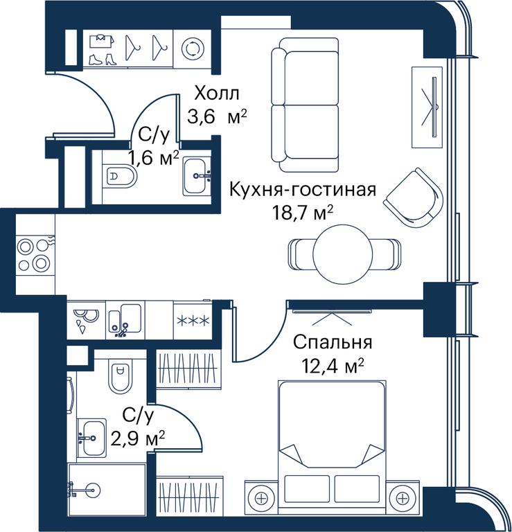 1-BD Apartment Sale, 39.23平方米 at City Bay, Volokolamskoye Highway, 95с3, Moscow, Russia #1 1-BD Apartment Sale, 39.23平方米 at City Bay, Volokolamskoye Highway, 95с3, Moscow, Russia #1