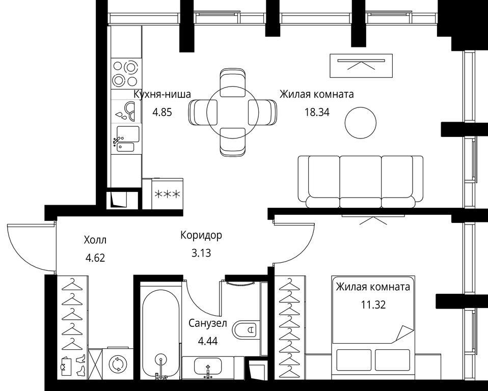 1-BD Apartment Sale, 46.7 sq. m. at City Bay, Volokolamskoye Highway, 95с3, Moscow, Russia #1