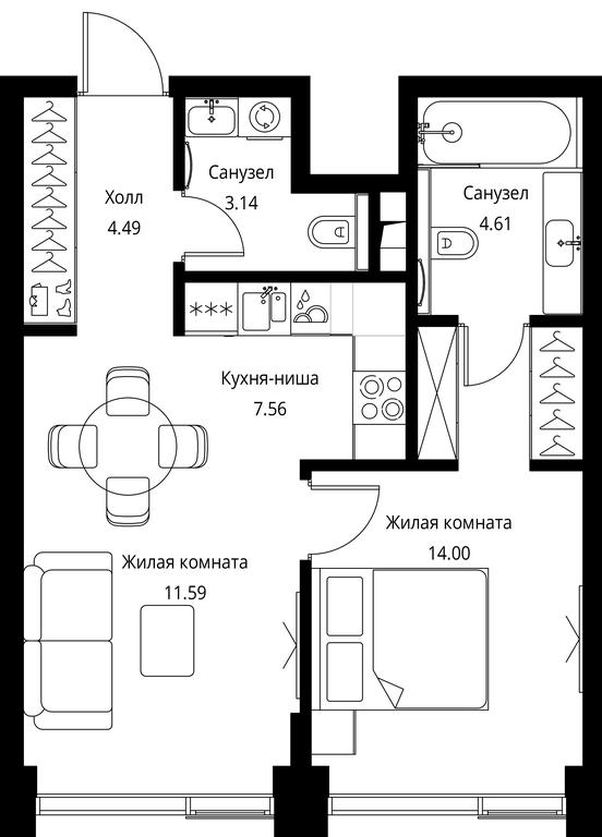 1-BD Apartment Sale, 45.39 sq. m. at City Bay, Volokolamskoye Highway, 95с3, Moscow, Russia #1
