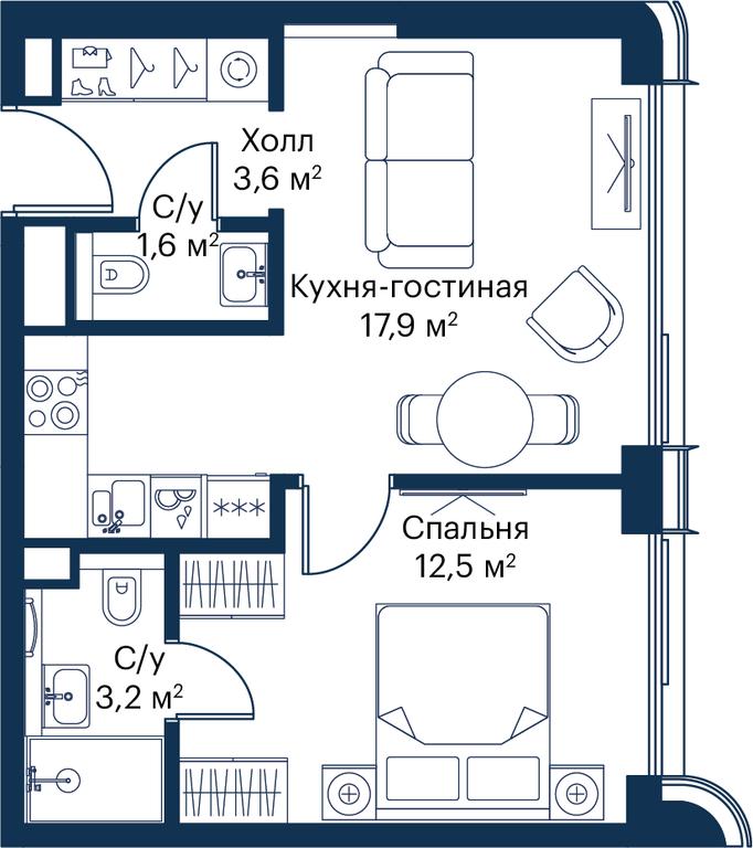 1-BD Apartment Sale, 38.77 sq. m. at City Bay, Volokolamskoye Highway, 95с3, Moscow, Russia #1