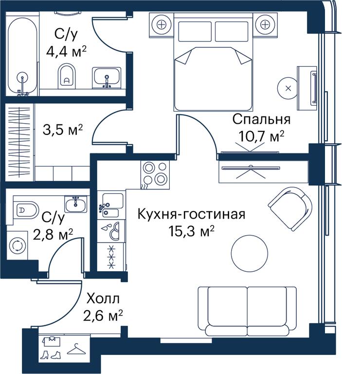 1-BD Apartment Sale, 39.24 sq. m. at City Bay, Volokolamskoye Highway, 95с3, Moscow, Russia #1