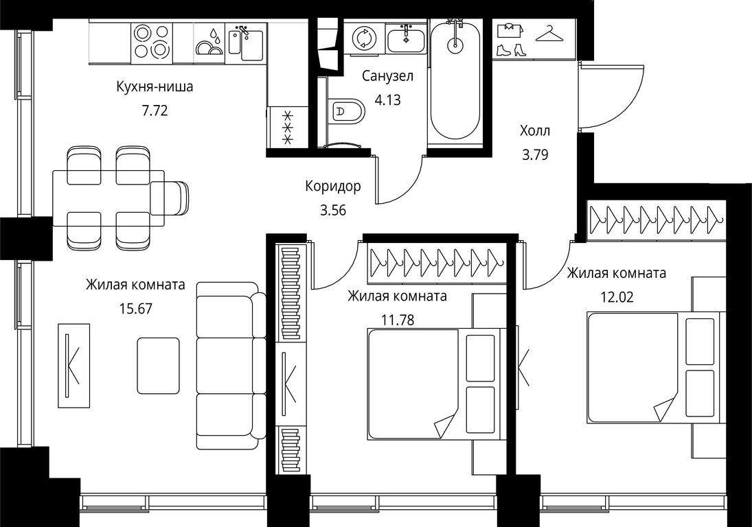 2-BD Apartment Sale, 58.67 sq. m. at City Bay, Volokolamskoye Highway, 95с3, Moscow, Russia #1