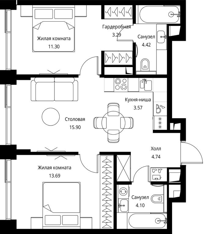 2-BD Apartment Sale, 61.01平方米 at City Bay, Volokolamskoye Highway, 95с3, Moscow, Russia #1 2-BD Apartment Sale, 61.01平方米 at City Bay, Volokolamskoye Highway, 95с3, Moscow, Russia #1