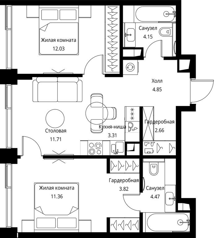 2-BD Apartment Sale, 58.36 sq. m. at City Bay, Volokolamskoye Highway, 95с3, Moscow, Russia #1 2-BD Apartment Sale, 58.36 sq. m. at City Bay, Volokolamskoye Highway, 95с3, Moscow, Russia #1