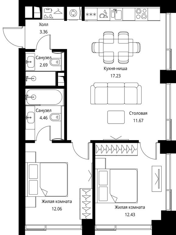 2-BD Apartment Sale, 63.9 sq. m. at City Bay, Volokolamskoye Highway, 95с3, Moscow, Russia #1 2-BD Apartment Sale, 63.9 sq. m. at City Bay, Volokolamskoye Highway, 95с3, Moscow, Russia #1