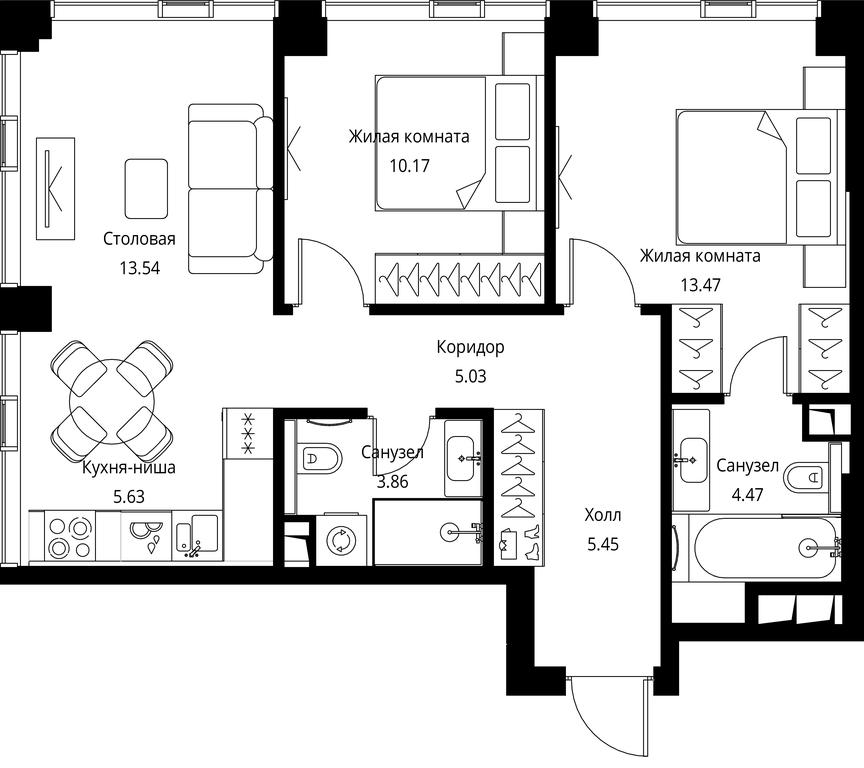2-BD Apartment Sale, 61.62平方米 at City Bay, Volokolamskoye Highway, 95с3, Moscow, Russia #1