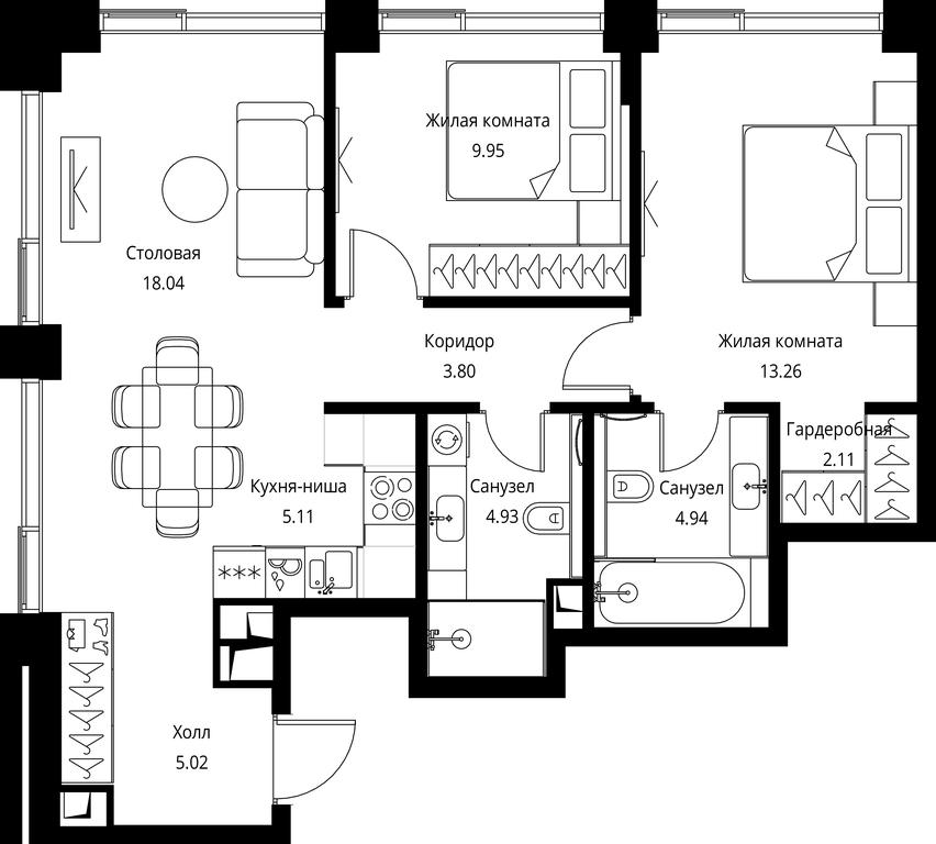 2-BD Apartment Sale, 67.16 sq. m. at City Bay, Volokolamskoye Highway, 95с3, Moscow, Russia #1