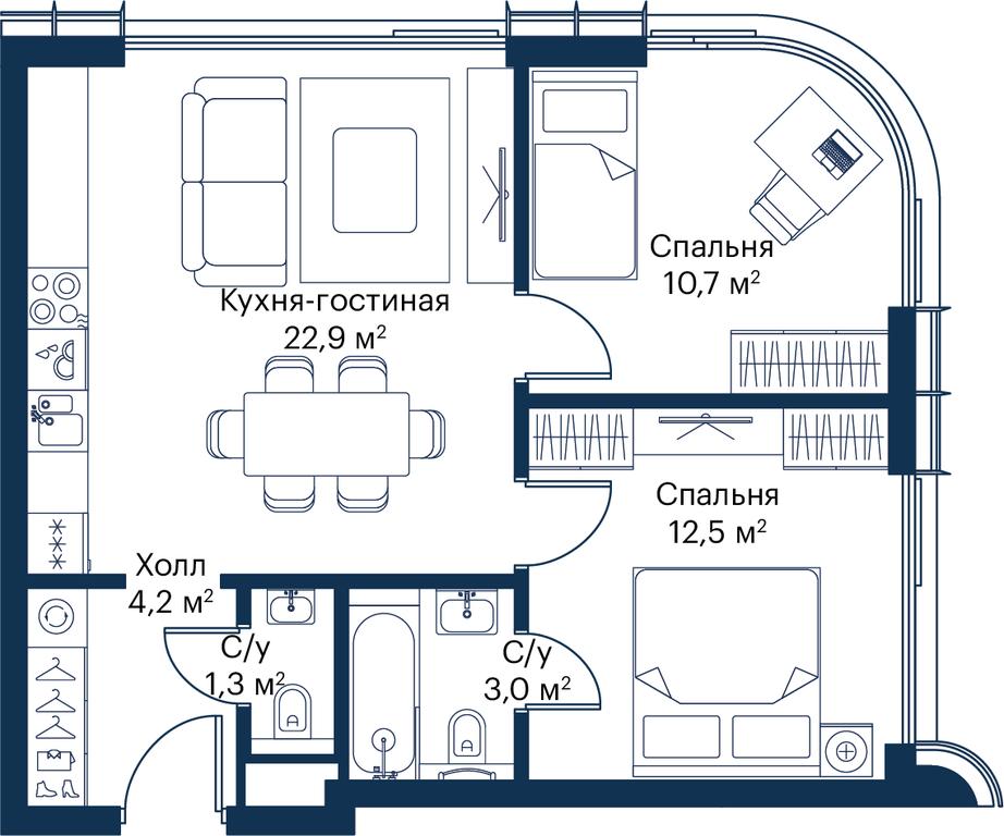 2-BD Apartment Sale, 54.5 sq. m. at City Bay, Volokolamskoye Highway, 95с3, Moscow, Russia #1