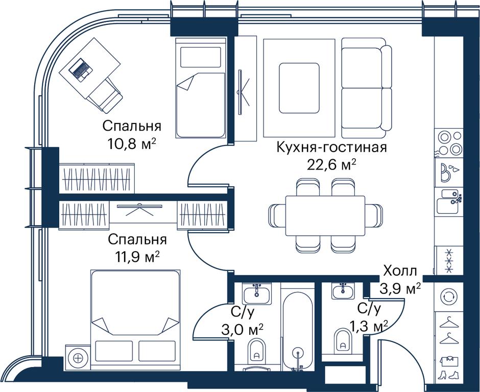 2-BD Apartment Sale, 53.41平方米 at City Bay, Volokolamskoye Highway, 95с3, Moscow, Russia #1