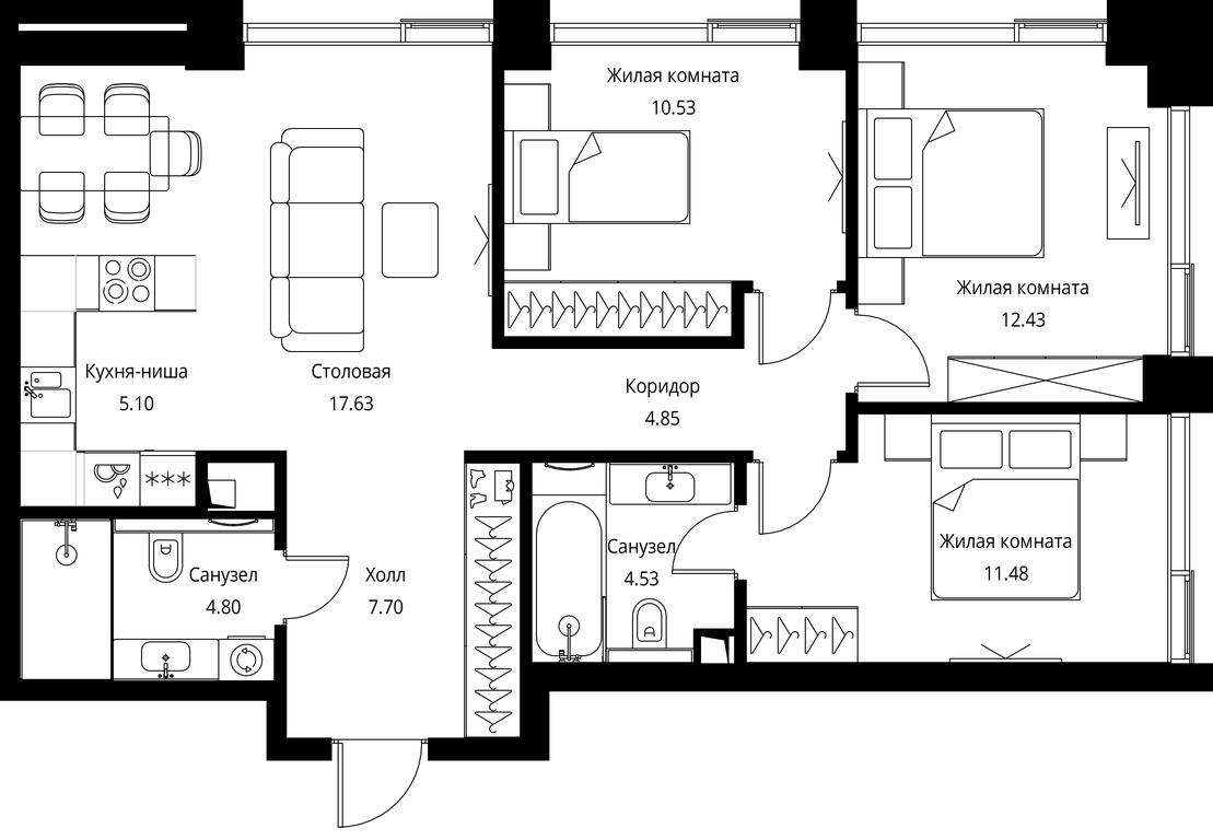 3-BD Apartment Sale, 79.04 sq. m. at City Bay, Volokolamskoye Highway, 95с3, Moscow, Russia #1