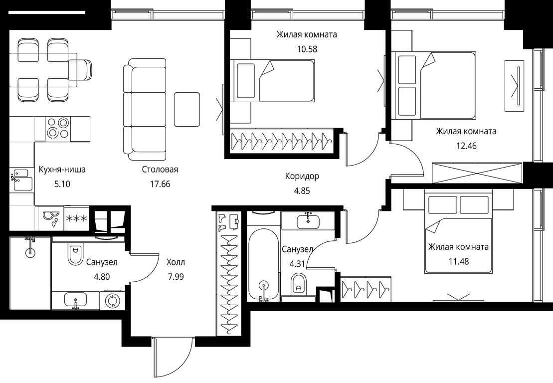3-BD Apartment Sale, 79.22 sq. m. at City Bay, Volokolamskoye Highway, 95с3, Moscow, Russia #1