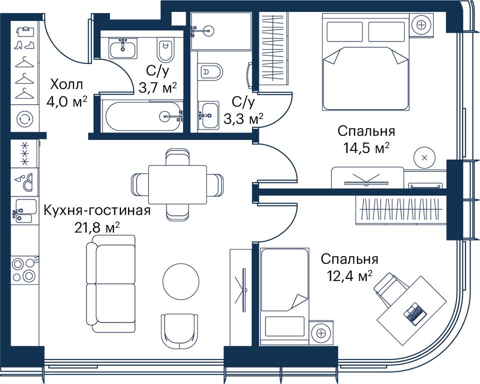 2-BD Apartment Sale, 59.68 sq. m. at City Bay, Volokolamskoye Highway, 95с3, Moscow, Russia #1
