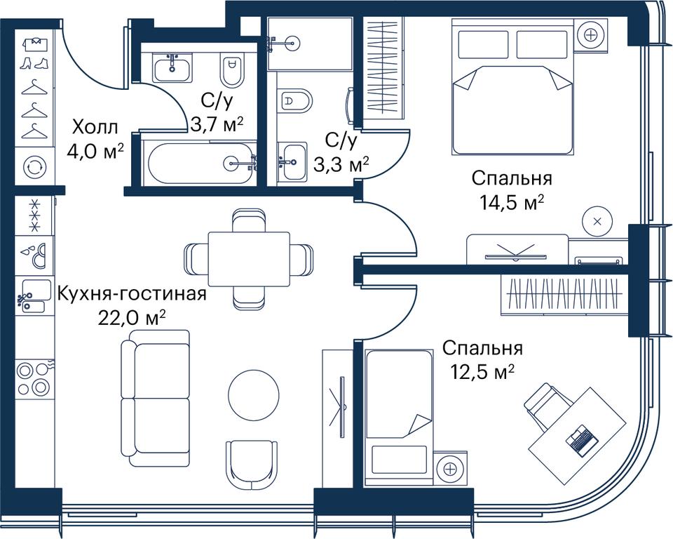 2-BD Apartment Sale, 59.93 sq. m. at City Bay, Volokolamskoye Highway, 95с3, Moscow, Russia #1