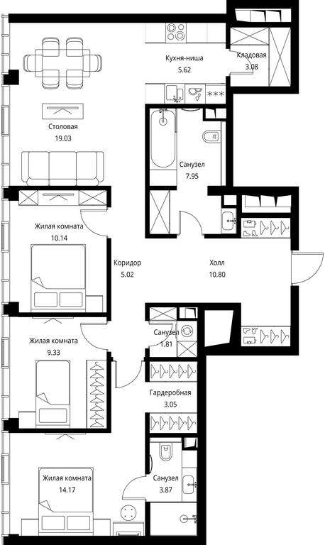 3-BD Apartment Sale, 93.86平方米 at City Bay, Volokolamskoye Highway, 95с3, Moscow, Russia #1
