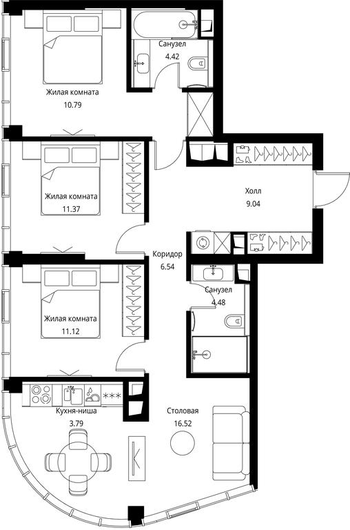 3-BD Apartment Sale, 80.89 sq. m. at City Bay, Volokolamskoye Highway, 95с3, Moscow, Russia #1