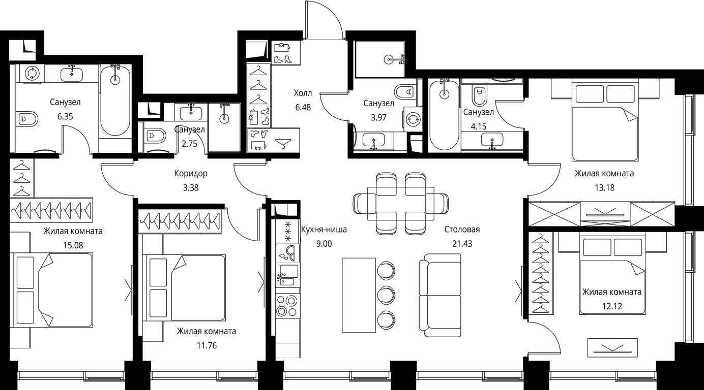4-BD Apartment Sale, 109.65 sq. m. at City Bay, Volokolamskoye Highway, 95с3, Moscow, Russia #1