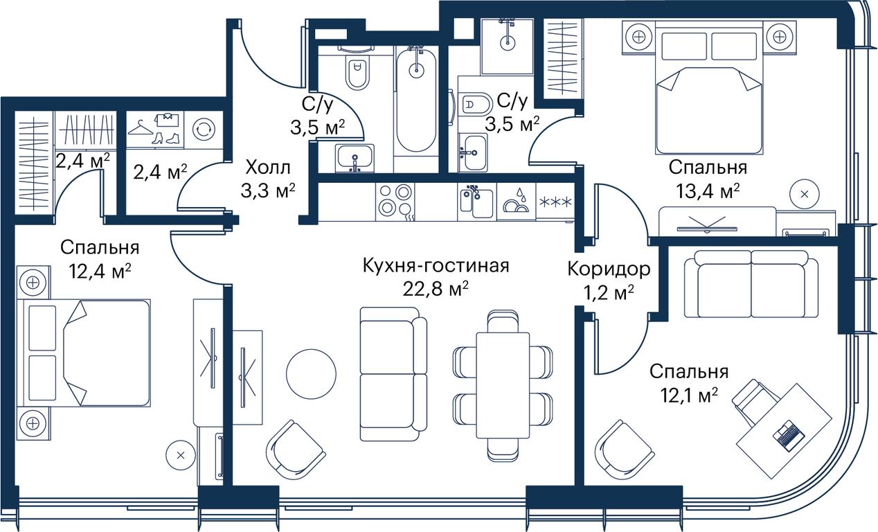 3-BD Apartment Sale, 76.94 sq. m. at City Bay, Volokolamskoye Highway, 95с3, Moscow, Russia #1